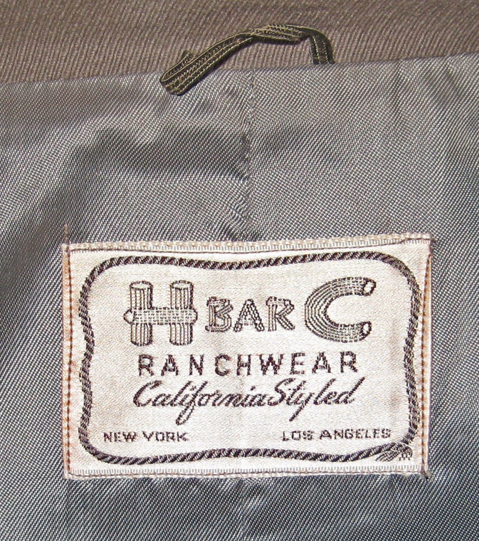 1950s Men's Gabardine Suit Belt Back H Bar C Large For Sale 2