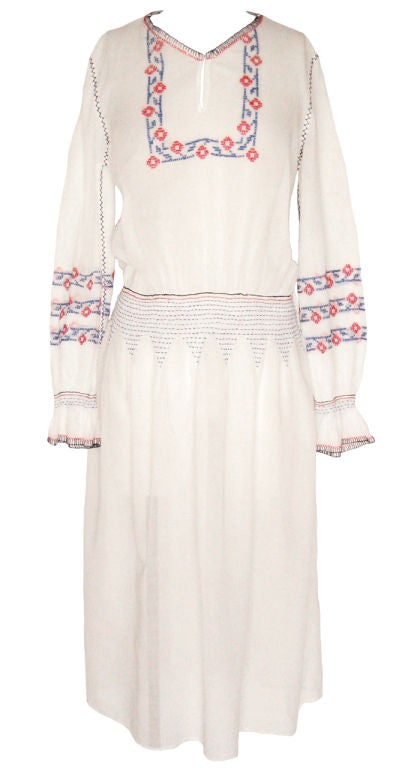 Early Ethnic Embroidered Lawn Dress For Sale 2