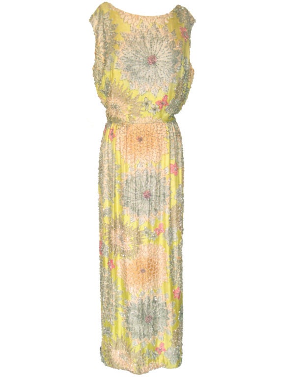 1960s Malcolm Starr Beaded Silk Gown For Sale