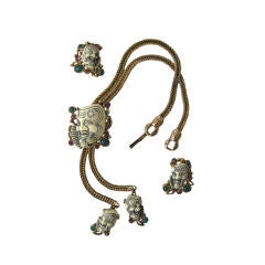 Vintage 1950s Selro Devil Face Bola Necklace & Earrings Suite