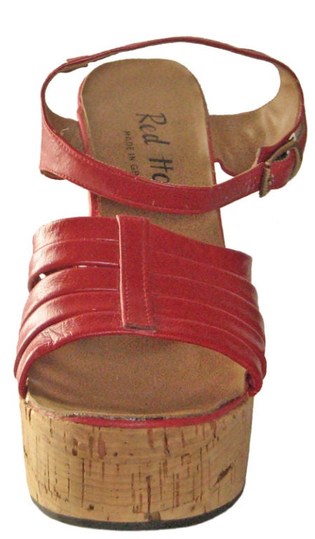 1970s Red Hot Cork Platform Sandals