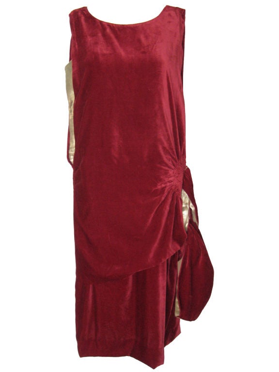1920s Red Velvet & Gold Bullion Flapper Gown
