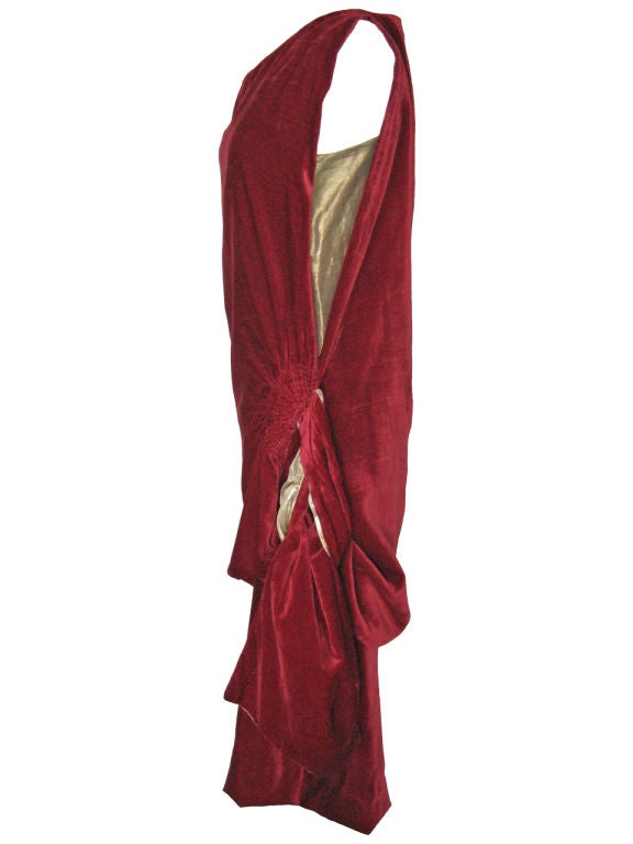 Women's 1920s Red Velvet & Gold Bullion Flapper Gown For Sale
