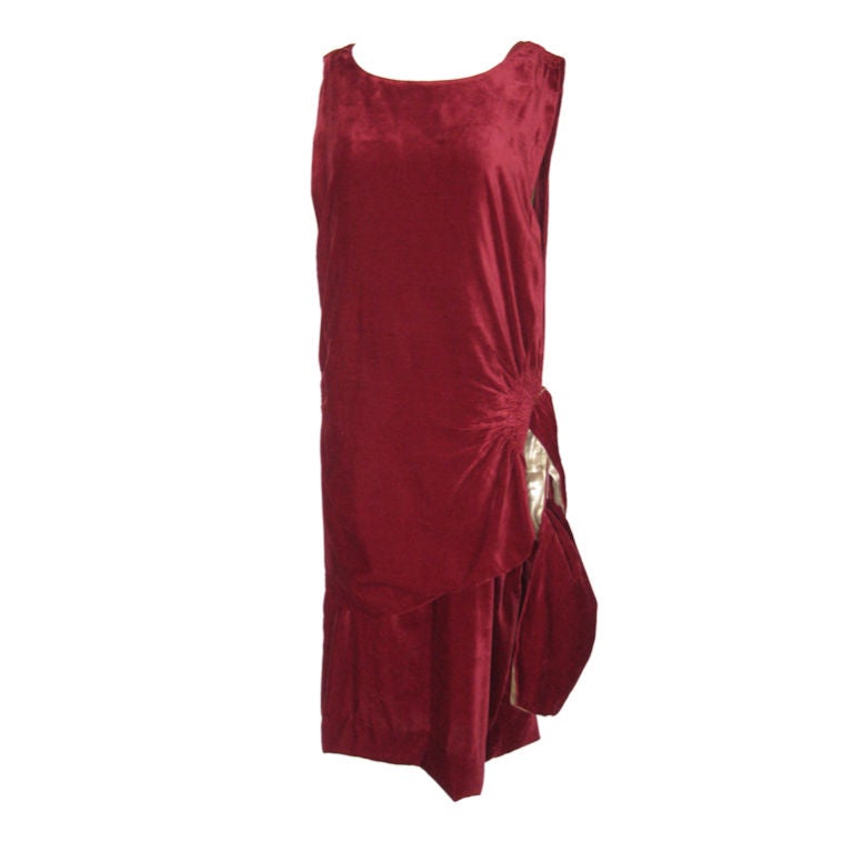 1920s Red Velvet & Gold Bullion Flapper Gown For Sale