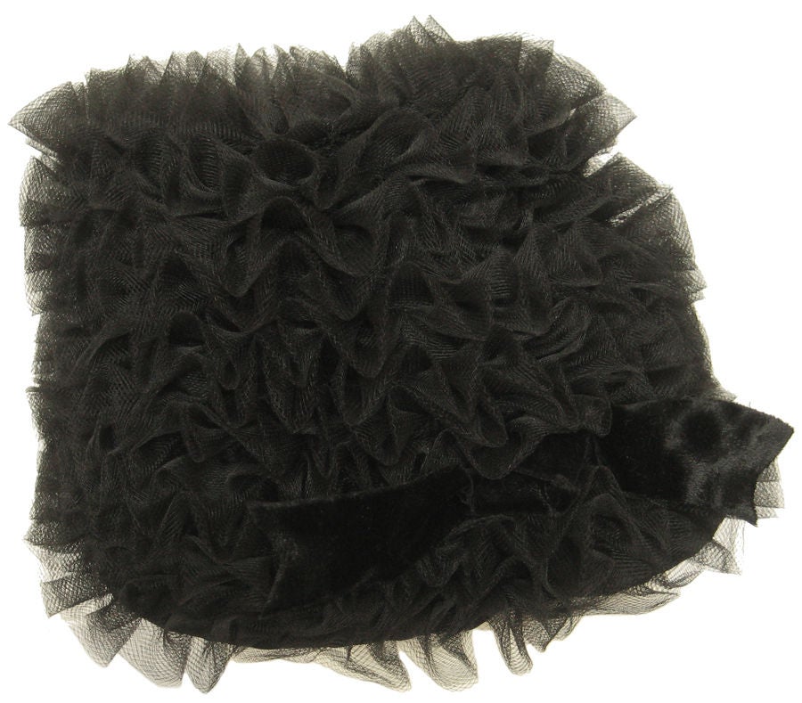1960s Black Tulle Ruffle Hat