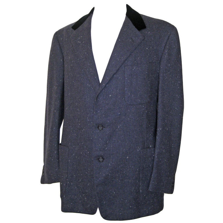 1955 Blue Patch Pocket Jacket w/ Velvet Collar For Sale