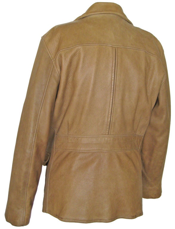 1940s Leather Jacket w/ Patch Pockets & Belt Back