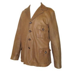 Vintage 1940s Leather Jacket w/ Patch Pockets & Belt Back
