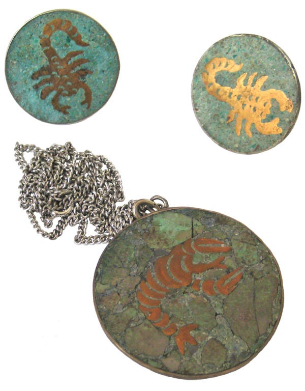 1950s Taxco Mexico Scorpion Pendant & Cufflinks