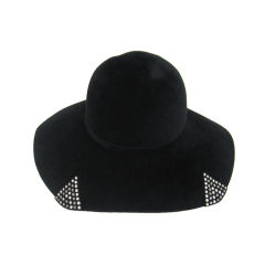 Frank Olive Black Wool Velour Hat w/ Rhinestones