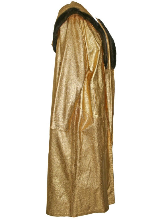 1950s Gold Leather Coat w/ Mink Trim
