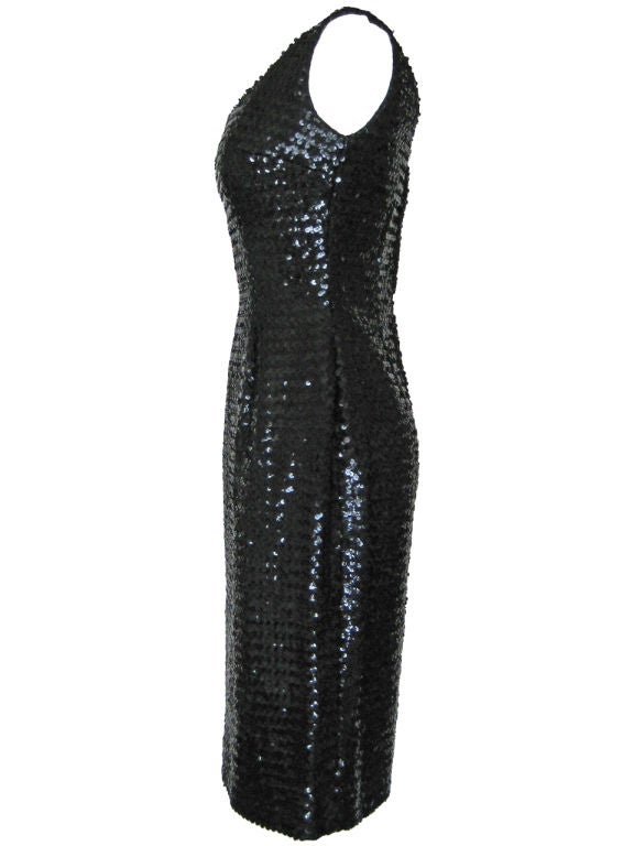 1960s Black Sequined Wiggle Dress