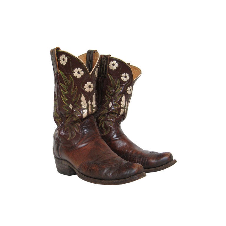 1950s Men's Butterfly & Daisy Cowboy Boots For Sale