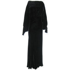 Antique 1930s Silk Velvet Gown w/ Smocked Bodice