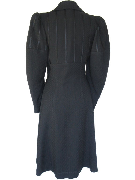 Women's 1930s Black Dress Coat w/ Bakelite Buttons For Sale