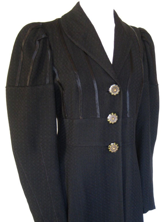 1930s Black Dress Coat w/ Bakelite Buttons For Sale 1