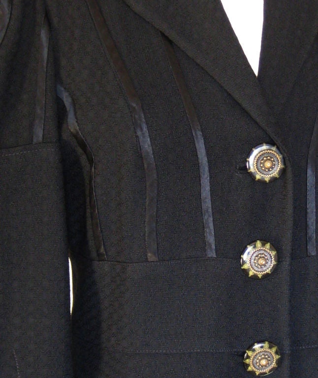 1930s Black Dress Coat w/ Bakelite Buttons For Sale 2