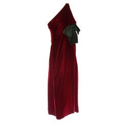 1960s Donald Brooks Red Velvet One-Shoulder Gown