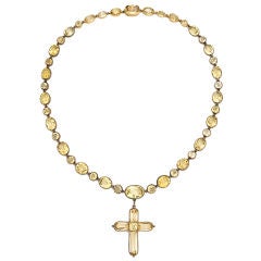 Antique Unique Victorian Precious Topaz Gold Cross Necklace