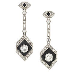 Art Deco Onyx Diamond Platinum Earrings