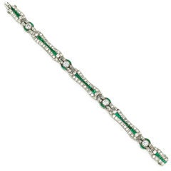Art Deco Diamond Emerald Platinum Bracelet 5