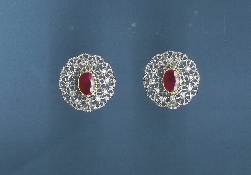 Contemporary Buccellati Gold, Diamond and 4.63 Carat Ruby Earrings For Sale