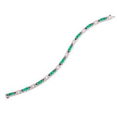 Art Deco Diamond Emerald & Sapphire Line Bracelet