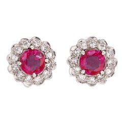  Ruby  and Diamond Rosette Earrings