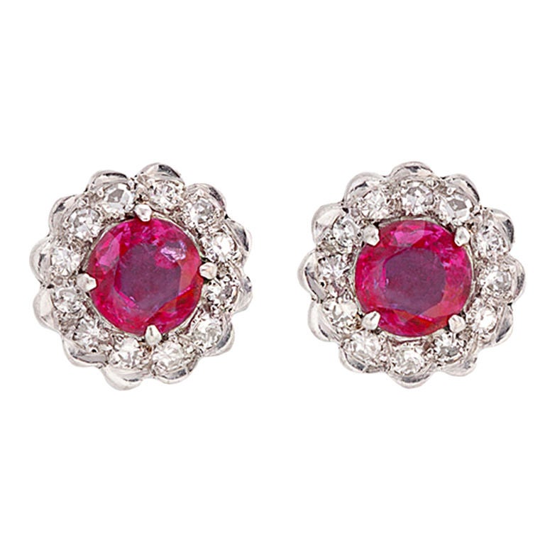  Ruby  and Diamond Rosette Earrings For Sale