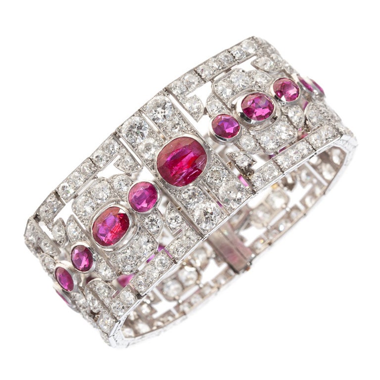 Edwardian Ruby, Diamond & Platinum Bracelet For Sale