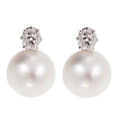 South Sea Pearl Diamond Platinum Earrings