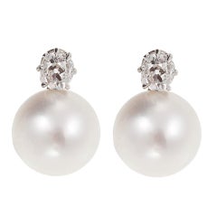 South Sea Pearl Diamond Platinum Earrings