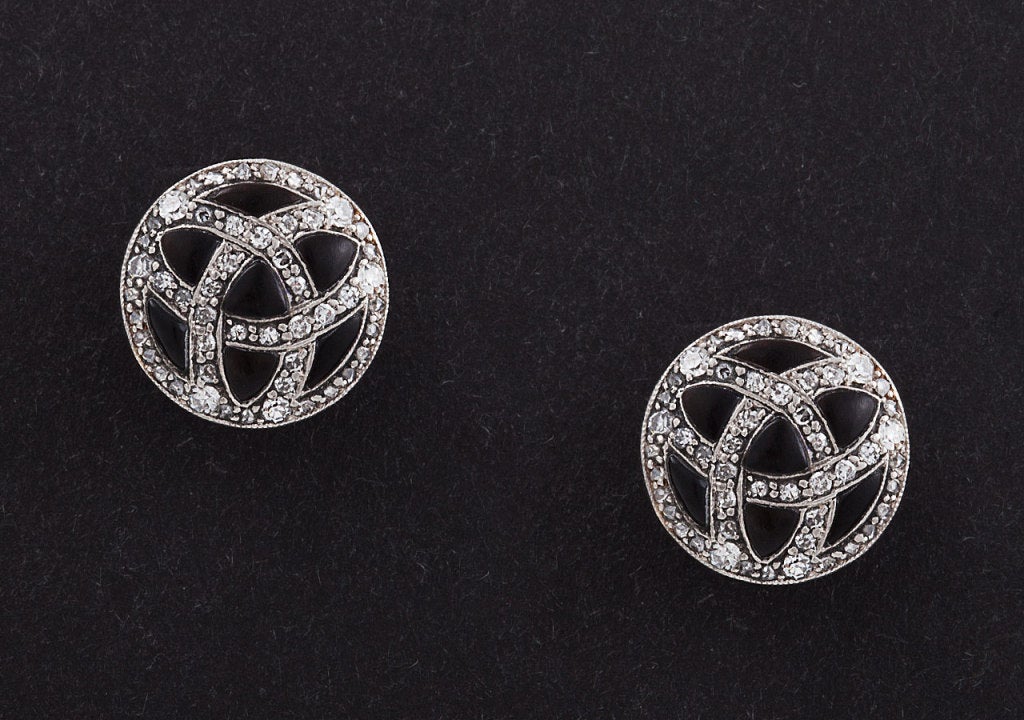 Art Deco Onyx Diamond Platinum Earrings