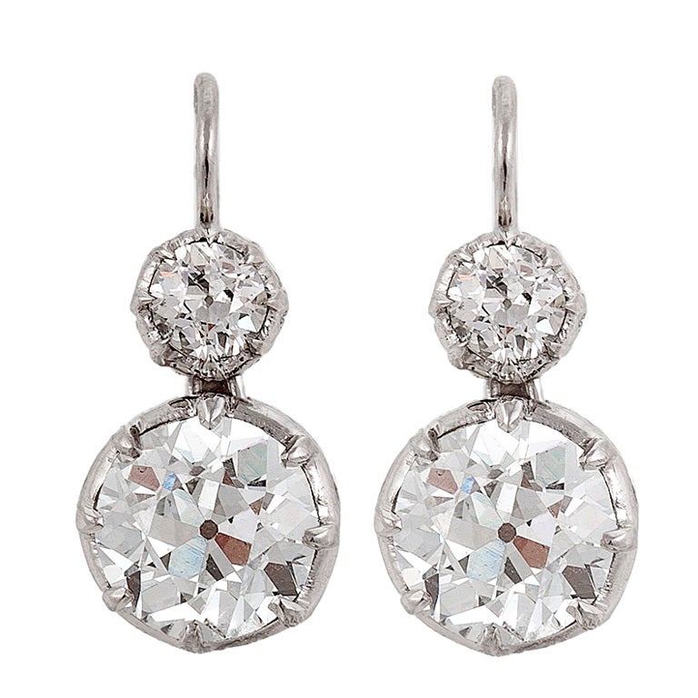 Diamond & Platinum 2-Stone Earrings For Sale