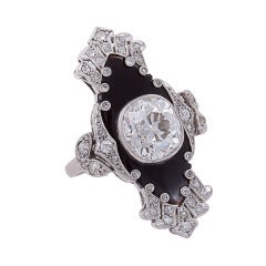 Art Deco 3.10 Carat Diamond Onyx Platinum Ring