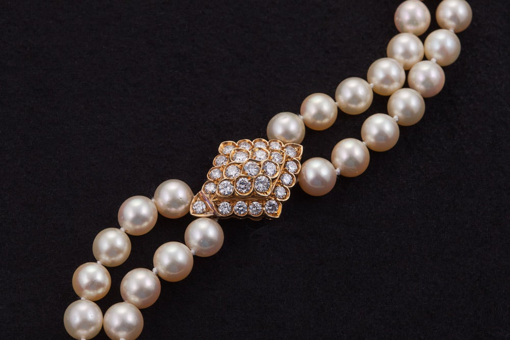 Pearl Diamond Gold Choker Necklace In Good Condition In Calabasas, CA