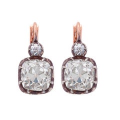 Victorian Diamond Silver Gold Two-Stone Earrings
