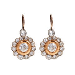 Diamond Yellow and White Gold Flower Earrings