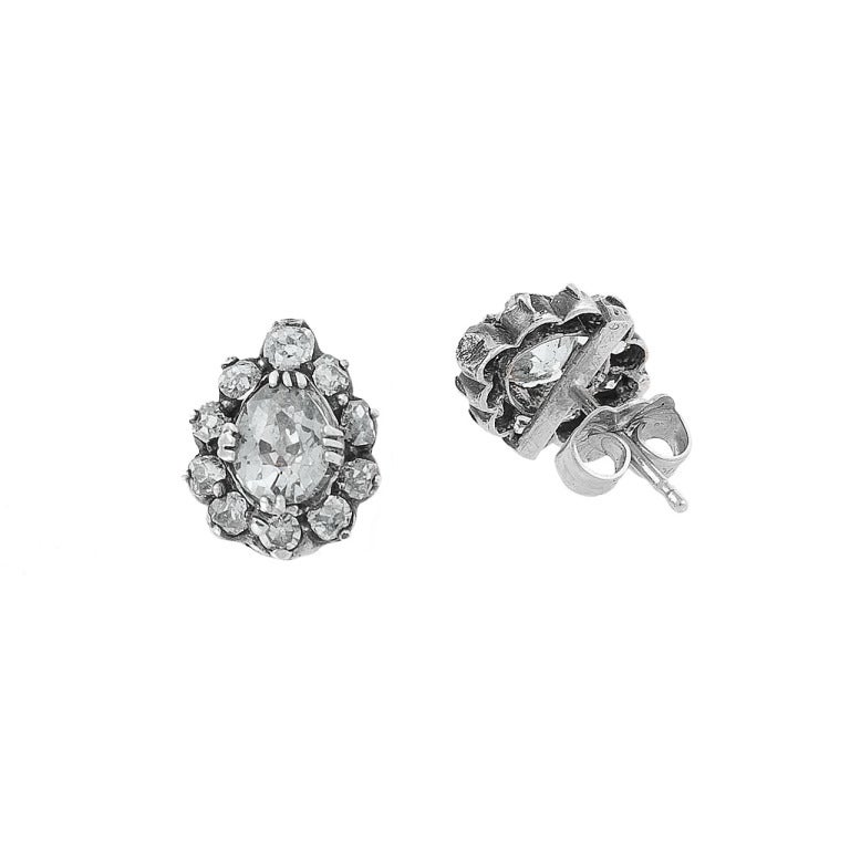 Victorian Diamond Silver Gold Stud Earrings