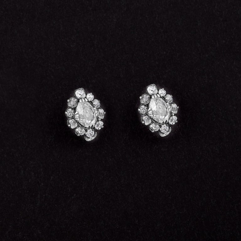 Victorian Diamond Silver Gold Stud Earrings at 1stDibs