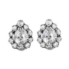 Antique Victorian Diamond Silver Gold Stud Earrings