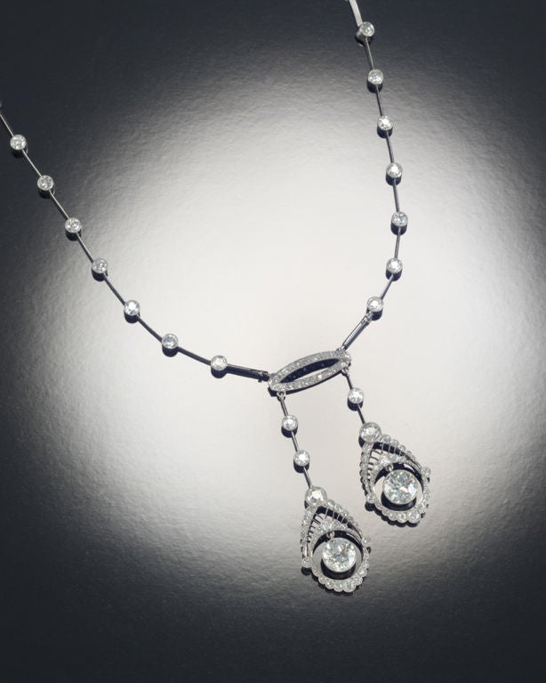 Edwardian 10.05 Carats Diamond Platinum Negligee Necklace