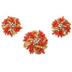 CARTIER PARIS Coral Earring and Pin Set