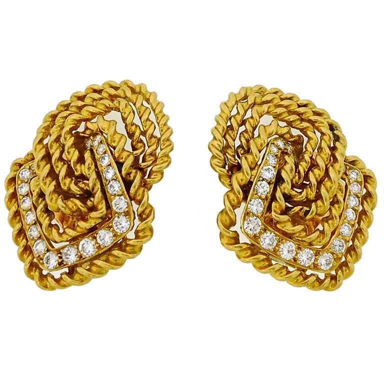 VAN CLEEF 
ARPELS  Paris GOld Diamond Ear Clips For Sale