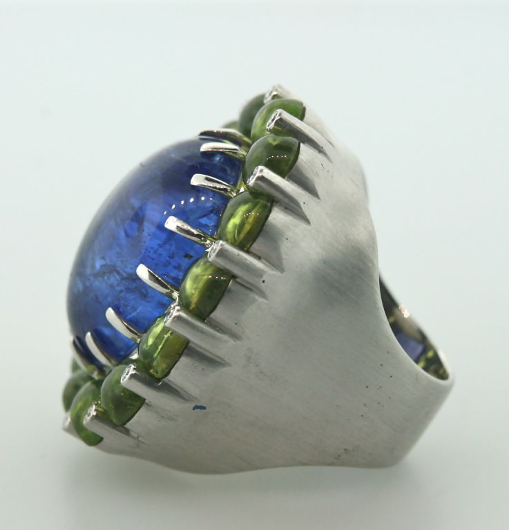 Bold Peridot and Sapphire Ring