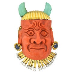 TRIO Coral Tribal Mask Pin