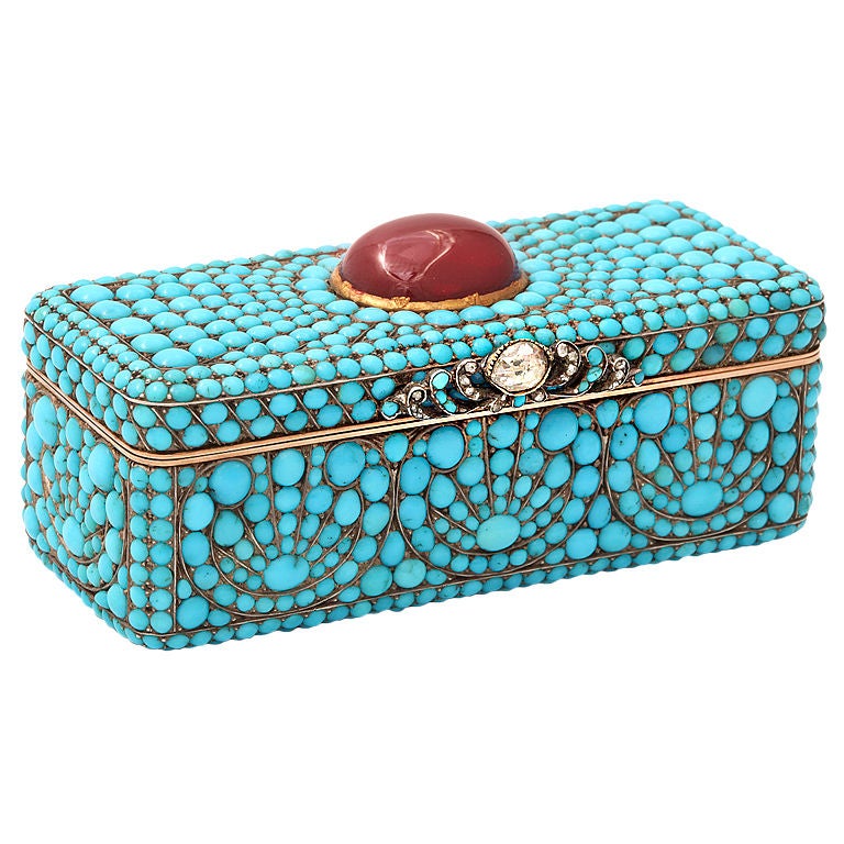 RUSSIAN Turquoise Set Snuff Box C 1810 For Sale