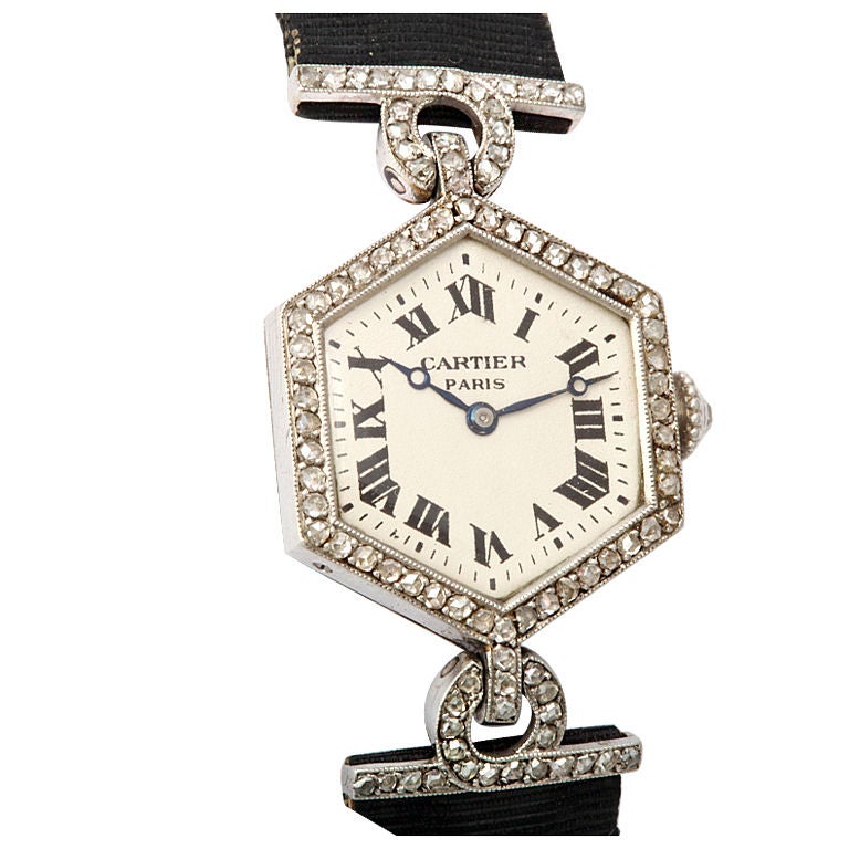 CARTIER PARIS Art Deco Diamond Watch For Sale