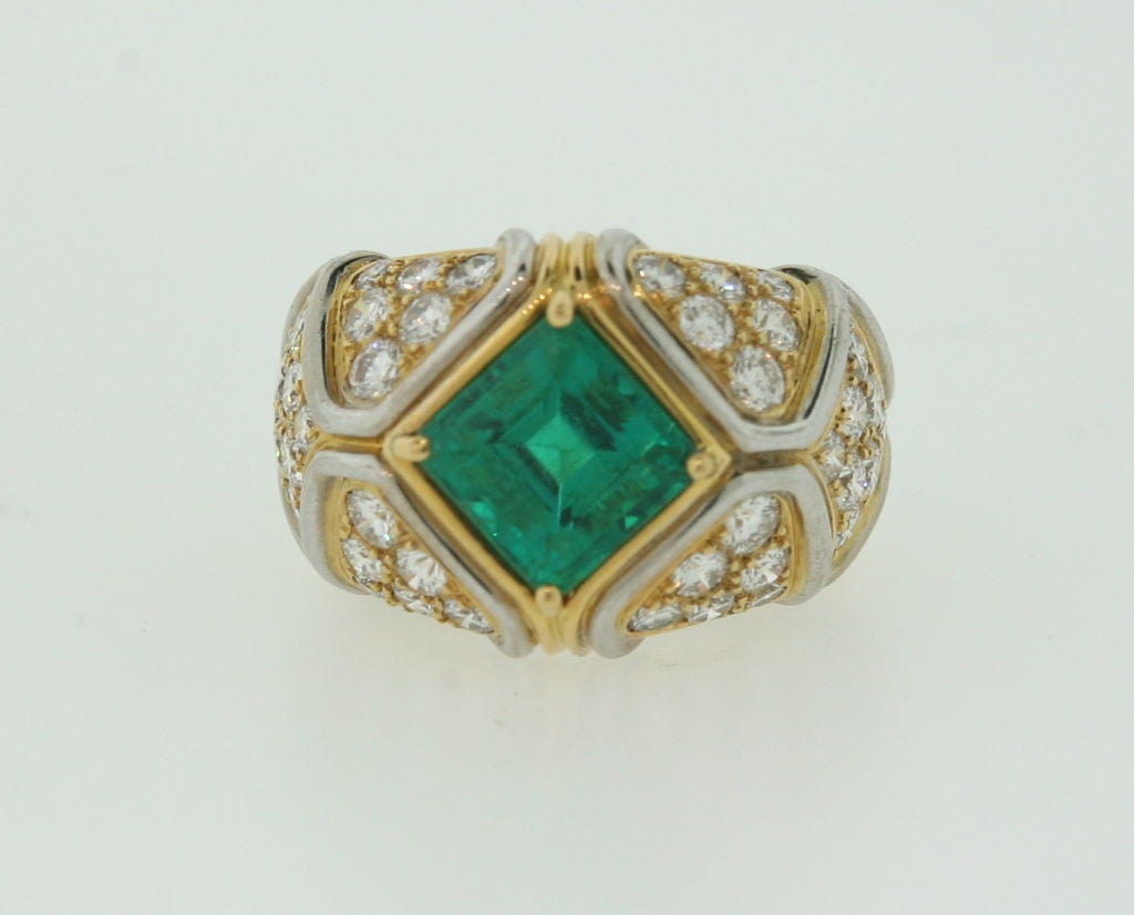 STEP CUT EMERALD and Diamond Ring
