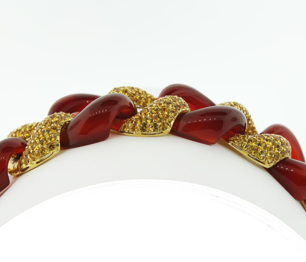 Women's SEAMAN SCHEPPS Carnelian and Sapphire Link Bracelet For Sale